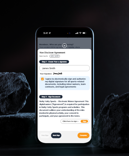 Natty Hatty Signature dashboard view of online waiver software for sports clubs