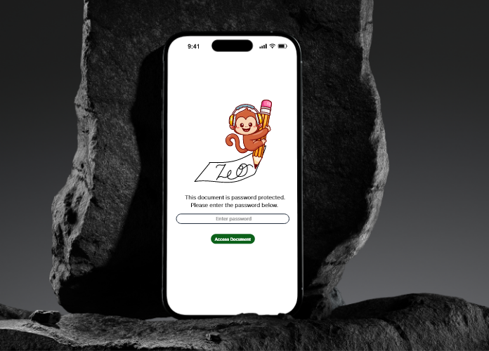 Natty Hatty Signature mobile screen showing a password-protected document for digital waivers for sports clubs