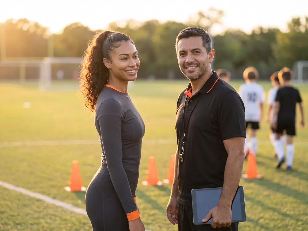 Club director and head coach on the sideline after a youth soccer tryout